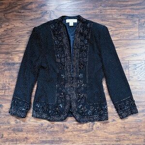 vintage • Niteline beaded jacket 80s black silk evening formal sparkly sequin